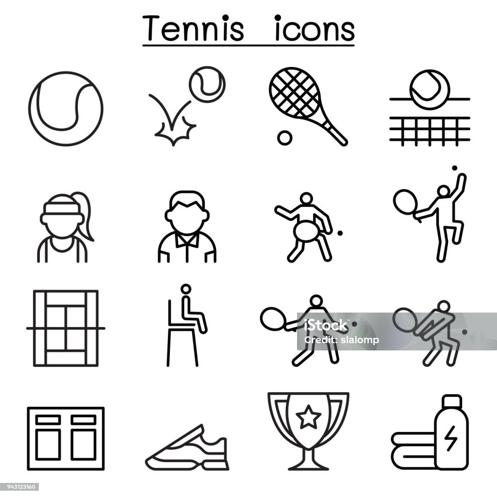 Icono del tenis en estilo de línea fina - arte vectorial de Tenis libre de derechos