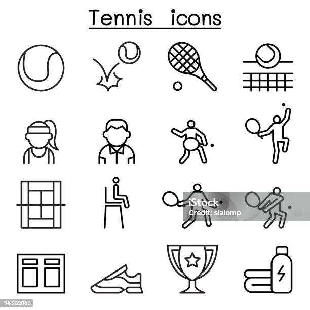 Ilustración de Icono Del Tenis En Estilo De Línea Fina y más Vectores Libres de Derechos de Tenis - Tenis, Volear, Clip Art