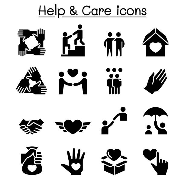 ilustrações de stock, clip art, desenhos animados e ícones de help, care, friendship, generous & charity icon set - dedication