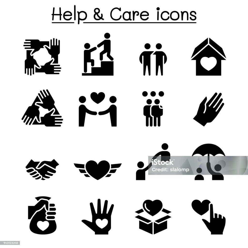 Help, care, Friendship, Generous & Charity icon set Icon Symbol stock vector