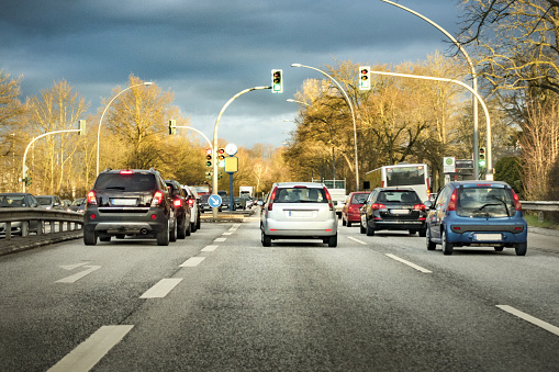 German traffic on a sunny morning