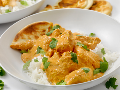 Butter Chicken with Rice and Naan
