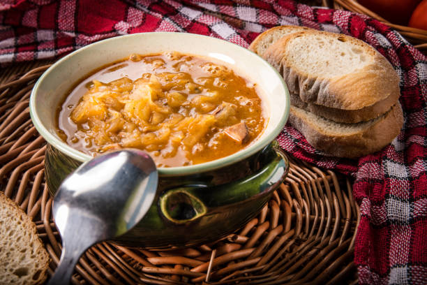 istock Traditional russian sour cabbage soup. 943162710