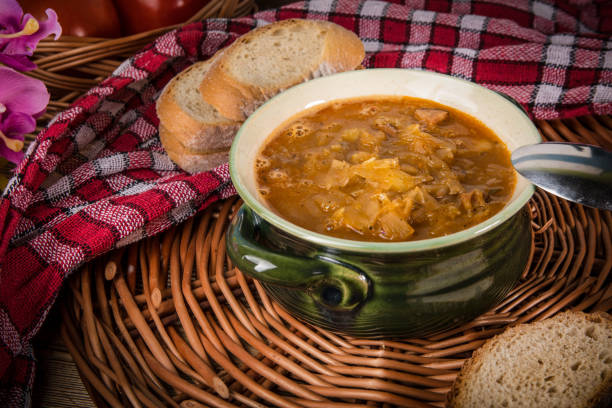 istock Traditional russian sour cabbage soup. 943162812