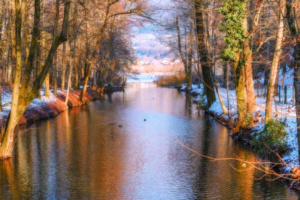winter landscape in a sunny afternoon of the Endine lake