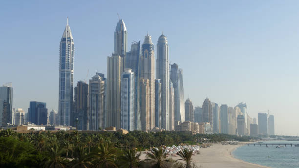 istock Dubai Marina Skyline from Monorail with beach 943184670