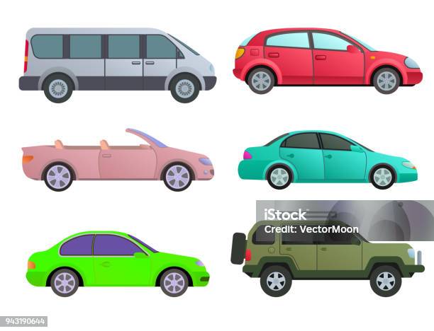 Car Auto Vehicle Transport Type Design Travel Race Model Technology Style And Generic Automobile Contemporary Kid Toy Flat Vector Illustration Stock Illustration - Download Image Now