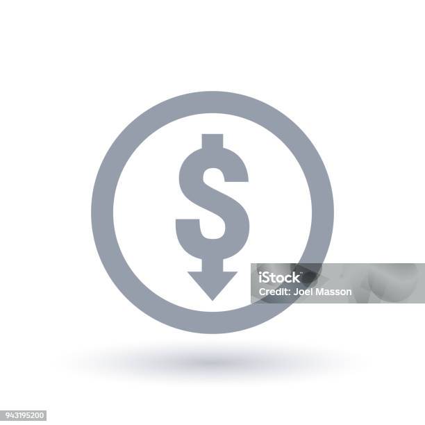Ilustración de Dólar Con La Flecha Hacia Abajo Del Icono Del Concepto Símbolo De La Pérdida De Inversión y más Vectores Libres de Derechos de Costo