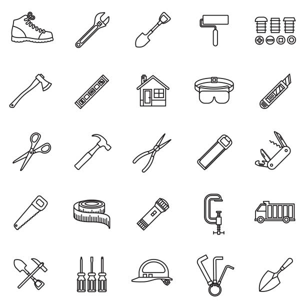 Home Improvement Thin Line Icon Set A set of 25 thin line icons in a contemporary style. The vector EPS file is built in the CMYK color space for optimal printing. spirit level stock illustrations