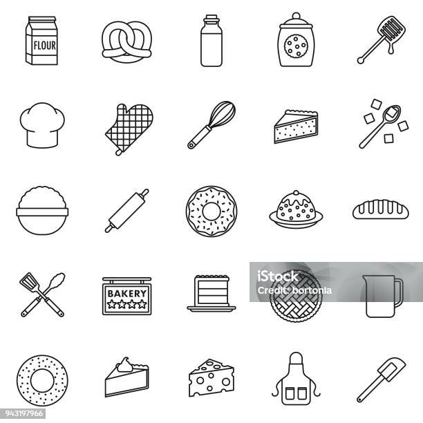 Baking Thin Line Icon Set Stock Illustration - Download Image Now - Icon Symbol, Baking, Bakery