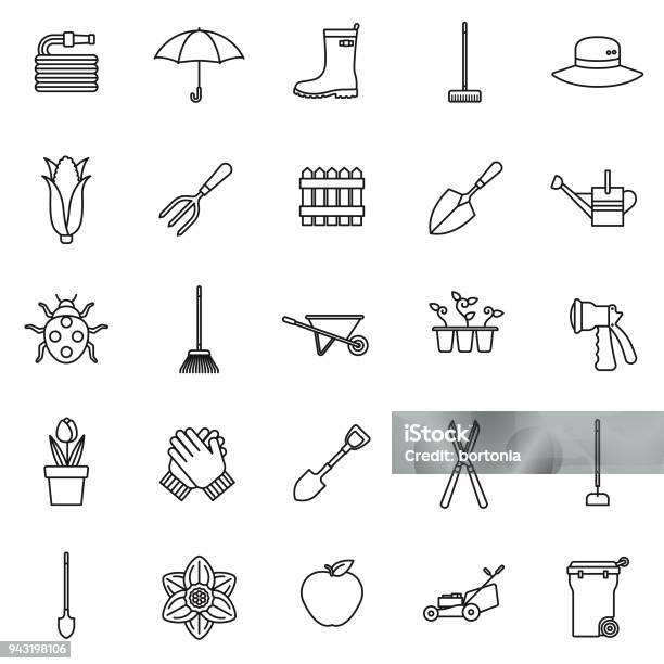 Gardening Thin Line Icon Set Stock Illustration - Download Image Now - Icon Symbol, Shovel, Gardening Equipment