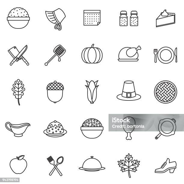 Thanksgiving Thin Line Icon Set Stock Illustration - Download Image Now - Icon Symbol, Thanksgiving - Holiday, Black And White