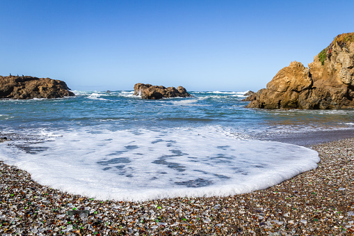 Coastal scene of Big Sur State park on a sunny day, California.