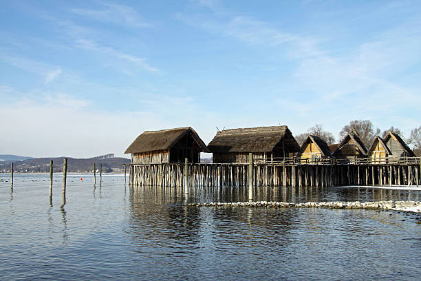 Pile Dwelling Town at Lake Constance Unteruhldingen  stilt house stock pictures, royalty-free photos & images