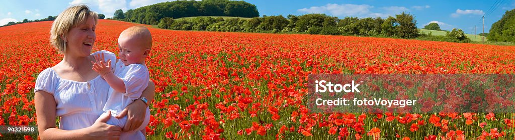 Baby and mother laughing in poppies  Baby - Human Age Stock Photo