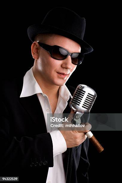 Singer With Oldfashioned Microphone Stock Photo - Download Image Now - Adult, Adults Only, Analog