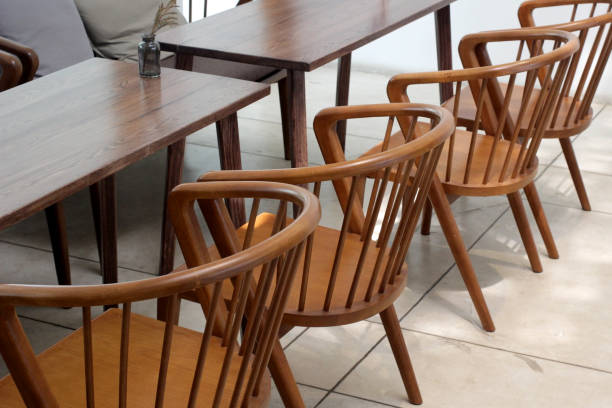 istock empty wooden table and chair in restaurant 943230216