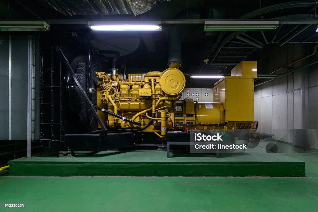 diesel engine generator in the basement Electricity Stock Photo