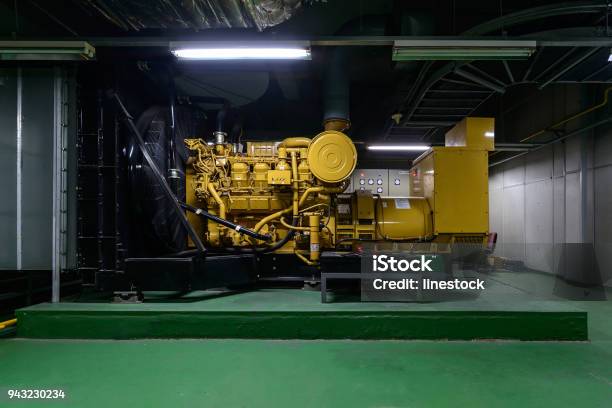 Diesel Engine Generator In The Basement Stock Photo - Download Image Now - Electricity, Engine, Equipment