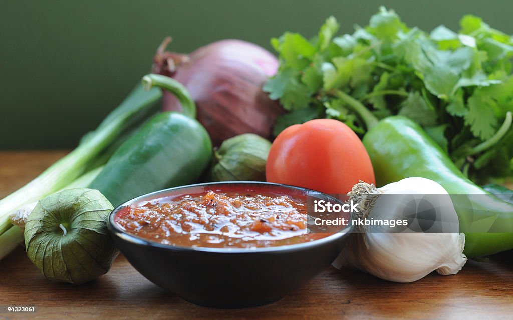 Salsa with fresh vegetable ingredients  Cilantro Stock Photo