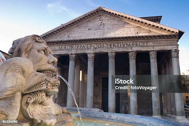 Fountains And Columns Rome Stock Photo - Download Image Now - Pantheon - Rome, Rome - Italy, Statue