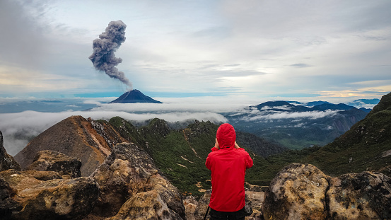 Scenic view of eruption of Fuego volcano in Guatemala