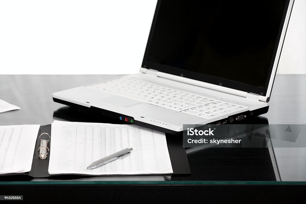 Modern and stylish notebook with documents  Black Color Stock Photo