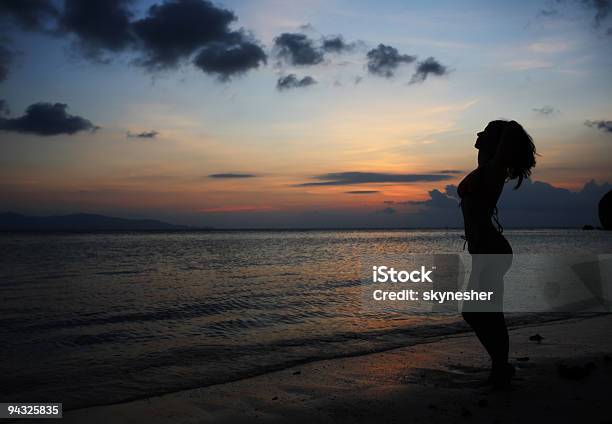 Silhouette Of A Woman Stock Photo - Download Image Now - Adult, Beach, Beautiful People