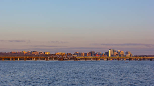 Washington DC panorama across Potomac River at sunrise.