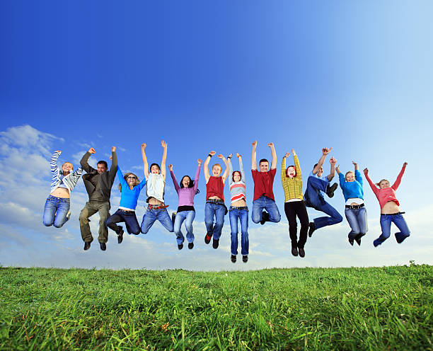 istock Big group of young jumping people. 94327414