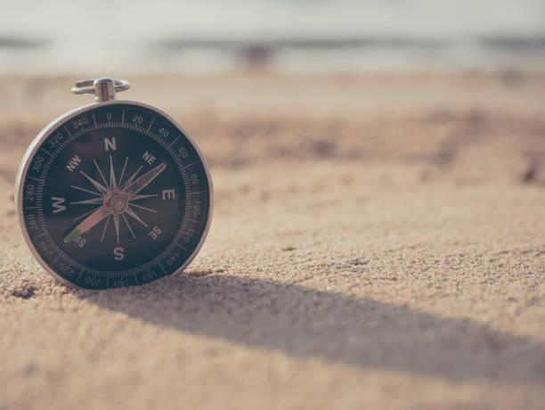 istock Compass is placed on the beach and sunshine in the evening sunset 943276718