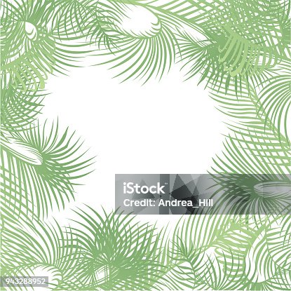 istock Tropical Design Template or Border With Palm Leaves 943288952