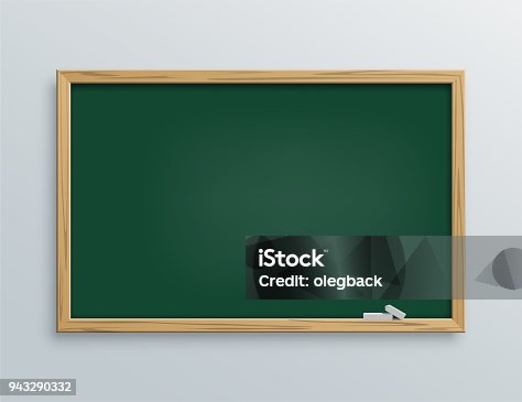 istock Vector green school chalkboard with chalk pieces. 943290332