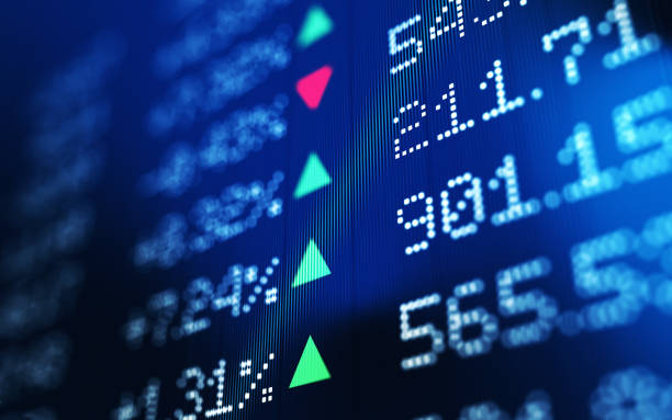 datos financieros y técnicos análisis gráfico que muestra las tendencias del mercado de valores - mercado bursátil fotografías e imágenes de stock