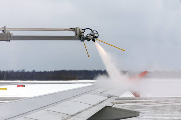 Aircraft handling from icing stock photo