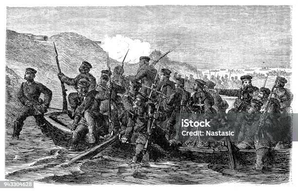 The Passage Of The Prussians To Alsen Island Stock Illustration - Download Image Now - Humor, 19th Century Style, Adult