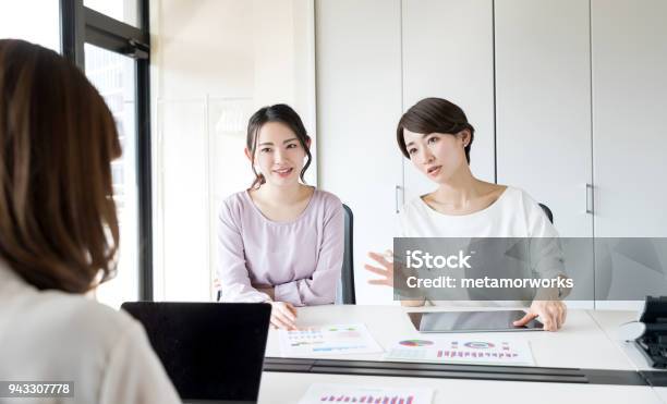 Group Of Businesswoman In The Office Stock Photo - Download Image Now - Women, Japanese Ethnicity, Business Meeting