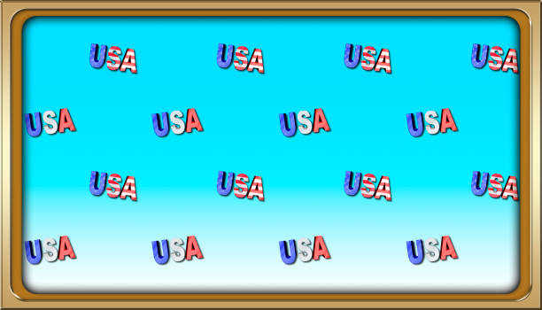 Stock Illustration - Golden Framed Rectangle Empty Background For American Holidays, 3D, Template for American Holidays.
