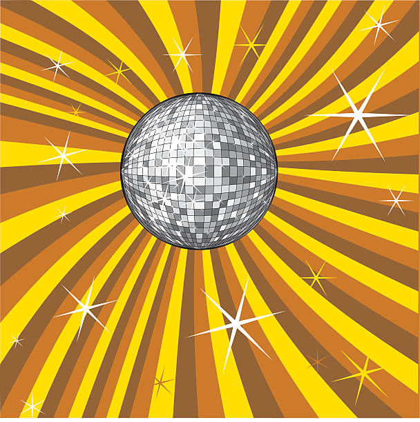 A disco ball surrounded by orange stripes vector art illustration