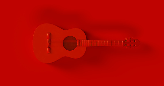 Red Acoustic Guitar 3d illustration