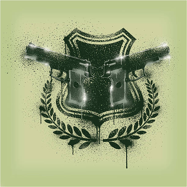 Sencil Graffiti - Gun Shield vector art illustration