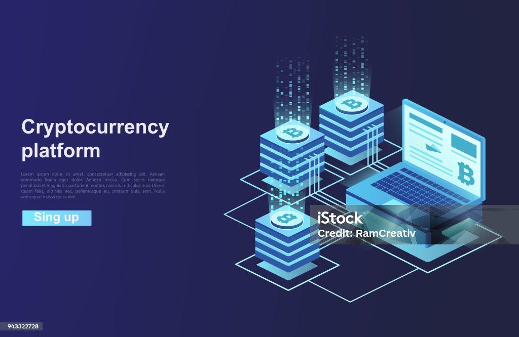 Cryptocurrency and blockchain. Platform creation of digital currency. Cryptocurrency and blockchain. Platform creation of digital currency. Web business, analytics and management. Blockchain stock vector