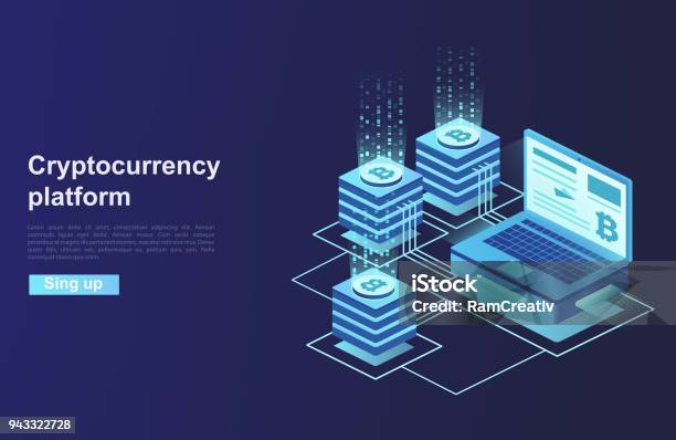 Cryptocurrency And Blockchain Platform Creation Of Digital Currency Stock Illustration - Download Image Now