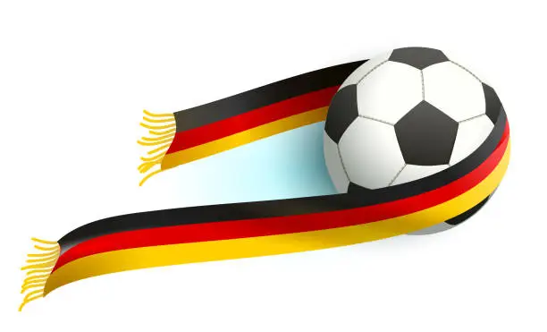 Vector illustration of Soccer ball and German flag scarf support fans