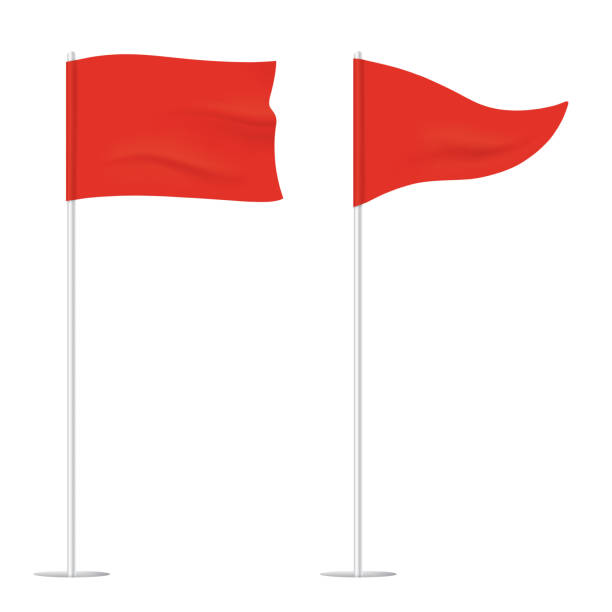 Golf flags isolated on background. Red golf flags isolated on background. Square and triangular vector waving flags, waving on a stick. golf clipart stock illustrations