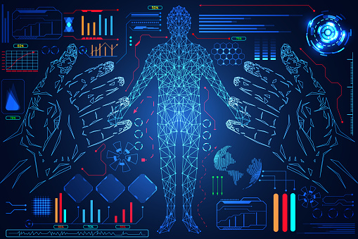 Tech Human Body Abstract Technology Science Hud Interface Hands Digital Blue Hi Tech ...