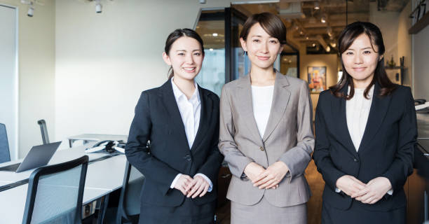 three asian woman in the office. - group of people art museum clothing lifestyles imagens e fotografias de stock