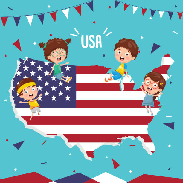 istock Vector Illustration Of USA Flag And Kids 943327340