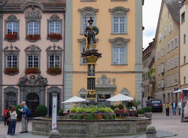 Schaffhausen, Switzerland - July 14, 2008: Metzgerbrunnen (Mercenary) fountain on the central square, Fronwagplatz