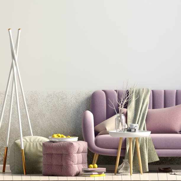 istock Modern interior with coffee table and sofa. Wall mock up. 3d illustration. 943334386